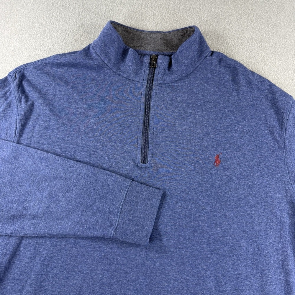 Polo Ralph Lauren Mens 2XB Big Blue Heather 1/4 Zip Pullover Sweater Pony Logo
